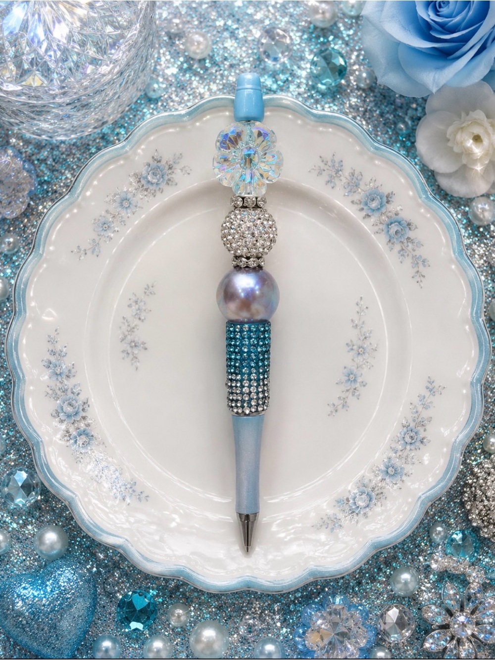 Handcrafted Blue Crystal Decorative Ballpoint Pen